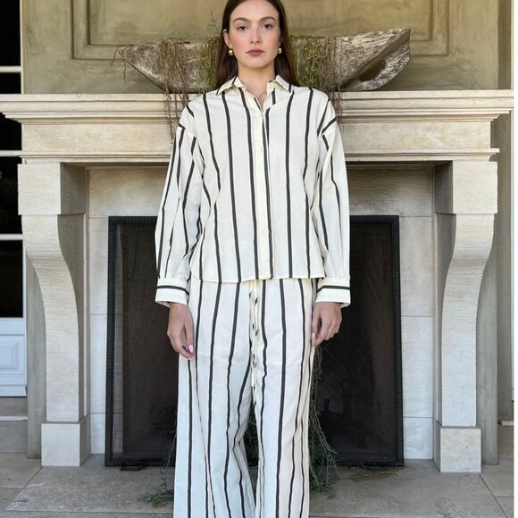 Benaar LA Hilda Striped Long Sleeve Linen Button Down Top - Picture 4 of 5